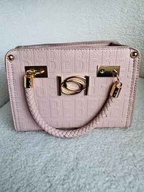 bebe Blush Pink Embossed Top-Handle Satchel with Gold Hardware